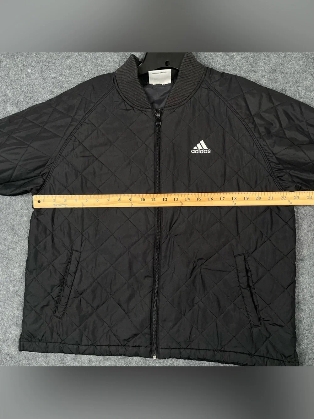 Adidas Quilted Bomber Jacket Mens Large Black Tricot Logo 3 Stripes Full Zip